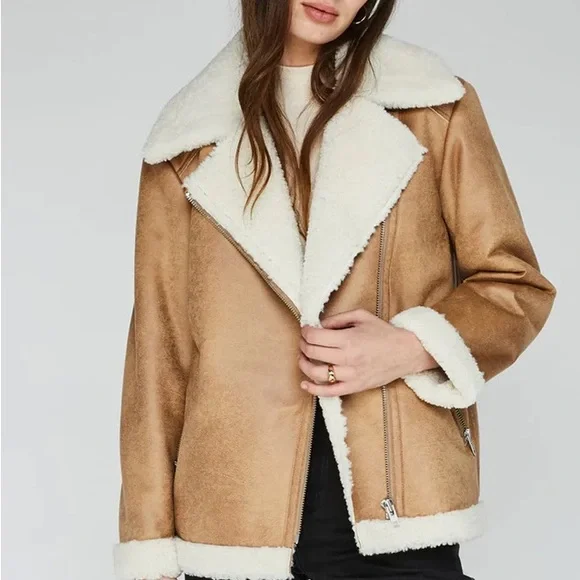 Gentle Fawn Sherpa-Lined Suede Aviator Jacket in Tan - Picture 3 of 8